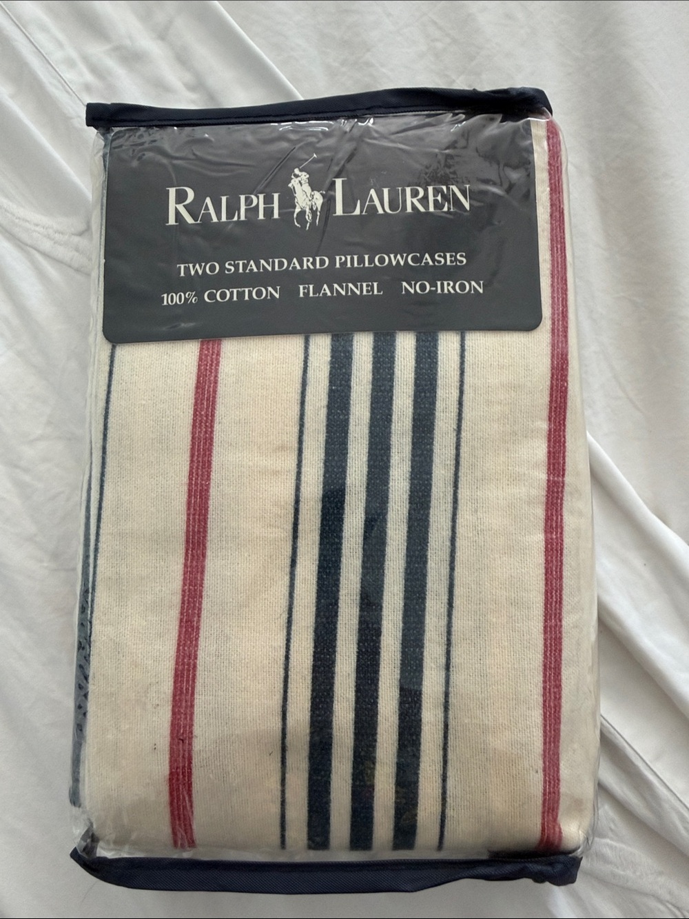 Ralph Lauren Cream Pillowcases with Navy and Red Stripes “Tacoma”